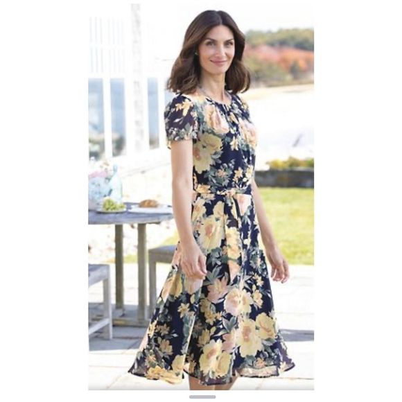 Chetta B Floral Chiffon Fit and Flare Dress - Picture 1 of 16